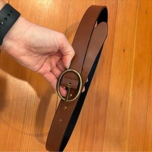 NWOT reversible Brown and Black Leather Belt with Gold Buckle L 34.5-38.5”